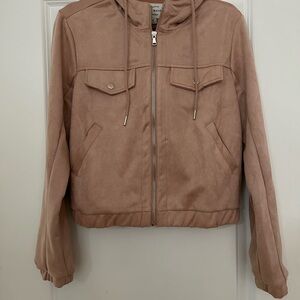 Haute Monde Women's Blush Pink Faux Suede Utility Cropped Jacket